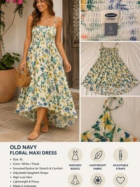 Old Navy Yellow and Blue Floral High-Low Maxi Dress